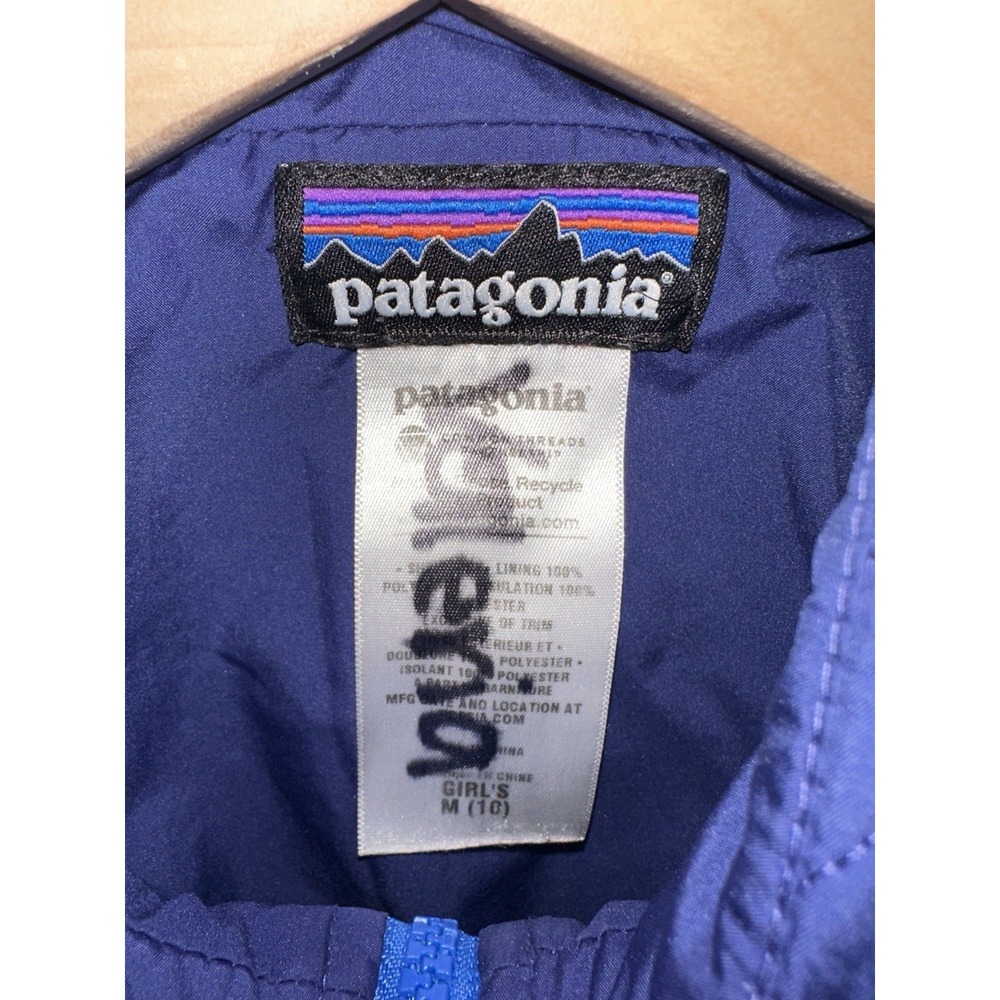 Patagonia Girl's M Sweater Jacket Quilted Chevron Blue Full Zip Coat Outdoor - Picture 6 of 11